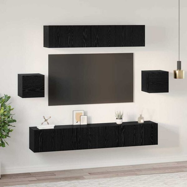 vidaXL TV-Schrankset 7 pcs Schwarz Eichen-Optik Holzwerkstoff