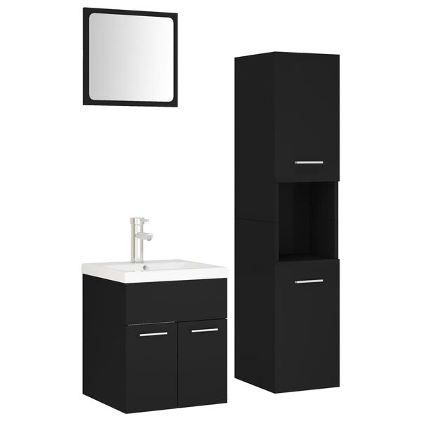 vidaXL Badm&ouml;bel-Set Schwarz Holzwerkstoff