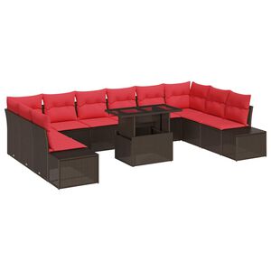 vidaXL Gartensofa-set 11 Stk. Braun und Rot Poly-Rattan