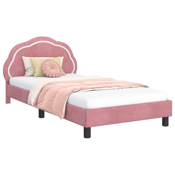 vidaXL Kinderbettgestell mit Kopfteil Rosa 90 x 190 cm Samt