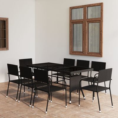 vidaXL 9-tlg. Garten-Essgruppe Poly Rattan Schwarz