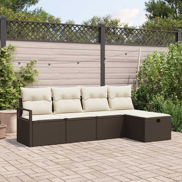 vidaXL Garten-Sofa-Set mit Kissen mit Speicher 5 pcs Braun Poly Rattan