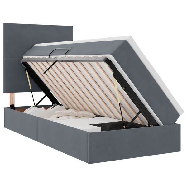 vidaXL Aufbewahrungsbett mit Matratze Dunkelgrau 100 x 200 cm Samt