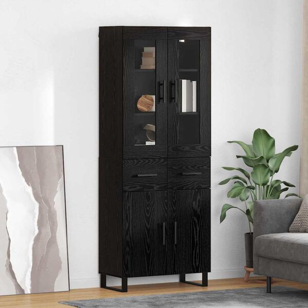 vidaXL Highboard 2 pcs Schwarz Eichen-Optik Engineered Wood und Glas