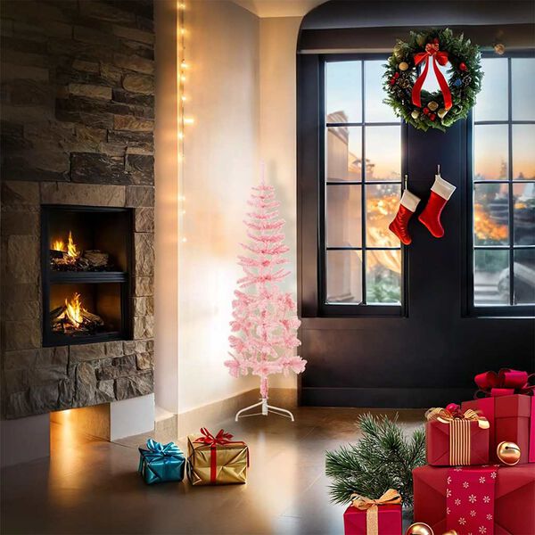 vidaXL K&uuml;nstlicher Halb-Weihnachtsbaum mit St&auml;nder Schlank Rosa 120 cm