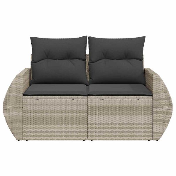 vidaXL Gartensofa mit Kissen 2-Sitzer Hellgrau Poly Rattan