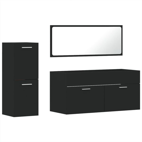 vidaXL 3-tlg. Badm&ouml;bel-Set Schwarz Holzwerkstoff