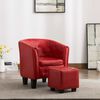 vidaXL Sessel mit Fu&szlig;hocker Rot Kunstleder