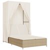 vidaXL Doppel-Sonnenliege mit Dach und Vorh&auml;ngen Beige Poly Rattan