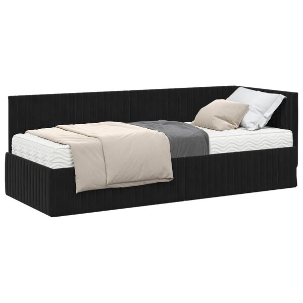 vidaXL Eckbettgestell mit Matratze mit Kopfteil 2 pcs Schwarz Samt