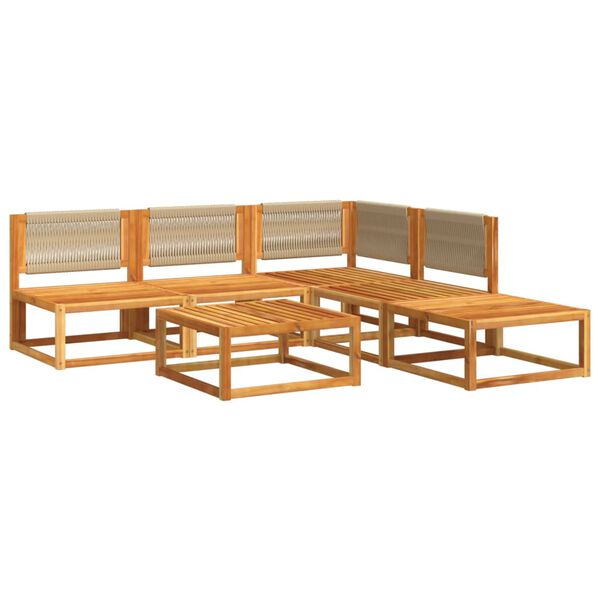 vidaXL 6-tlg. Gartensofa-Set mit Kissen Holz Akazie & Seil