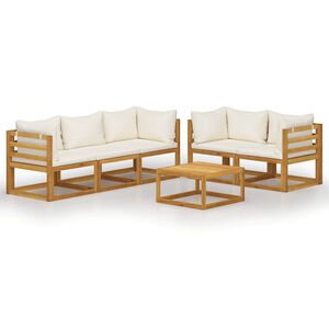 vidaXL 6-tlg. Garten-Lounge-Set mit Auflagen Creme Massivholz Akazie