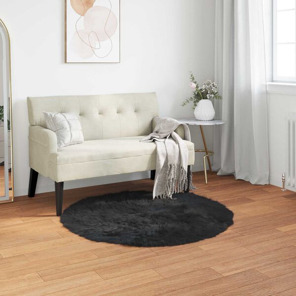 vidaXL Kunstschaffell Teppich Tafalla Schwarz &Oslash; 80 cm Polyester