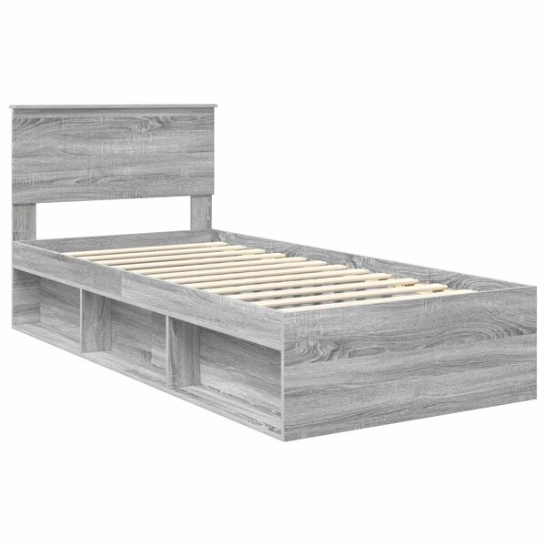 vidaXL Bettrahmen Graues Sonoma 90 x 200 cm Massives Kiefernholz