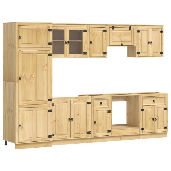 vidaXL Schrank mit Schubladen mit T&uuml;r 9 pcs Honig Massives Kiefernholz