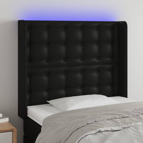 vidaXL LED Kopfteil Schwarz 83x16x118/128 cm Kunstleder