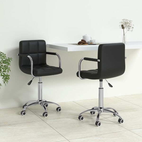 vidaXL Esszimmerst&uuml;hle 2 Stk. Drehbar Schwarz Kunstleder