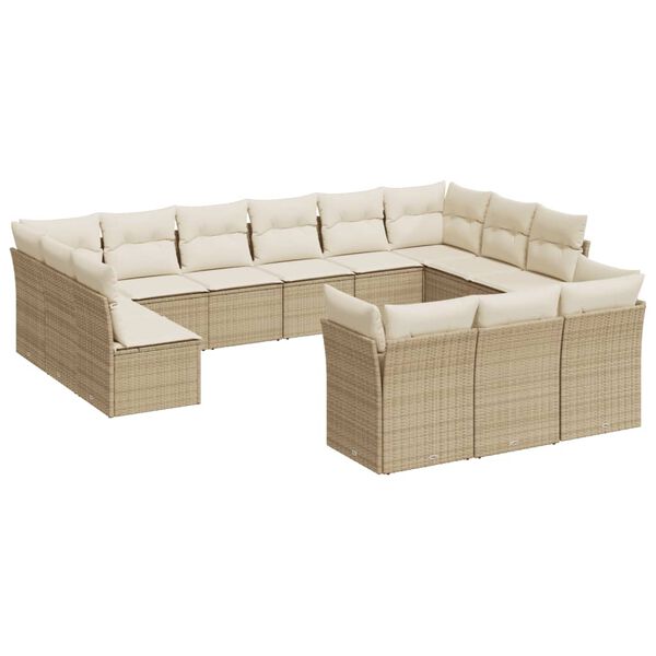 vidaXL 13-tlg. Garten-Sofagarnitur mit Kissen Beige Poly Rattan