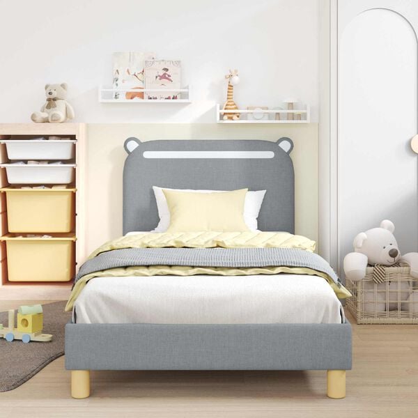 vidaXL Kinderbettgestell mit Kopfteil Hellgrau 90 x 190 cm Stoff