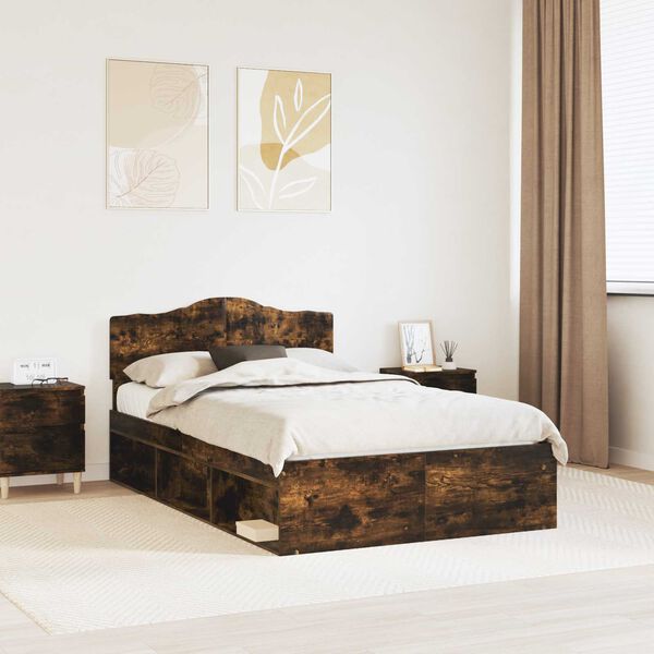 vidaXL Bettrahmen Ger&auml;ucherte Eiche 120 x 200 cm Massives Kiefernholz