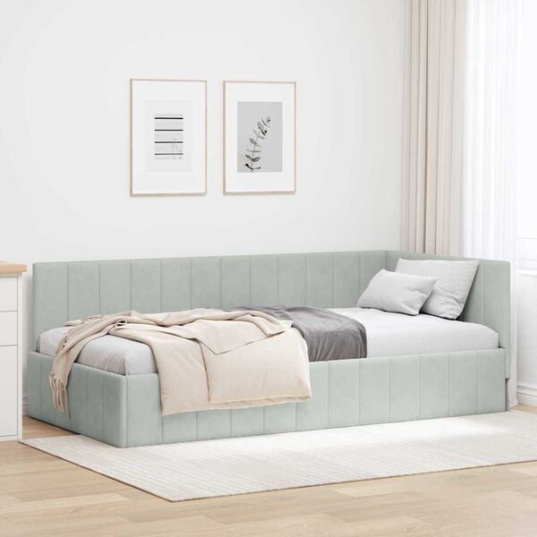 vidaXL Eckbettgestell mit Kopfteil Hellgrau 90 cm x 190 cm Samt