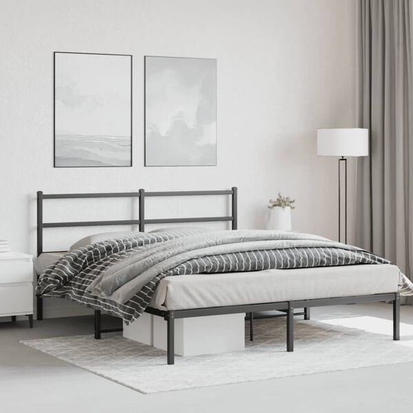 vidaXL Bettgestell mit Kopfteil Metall Schwarz 160x200 cm