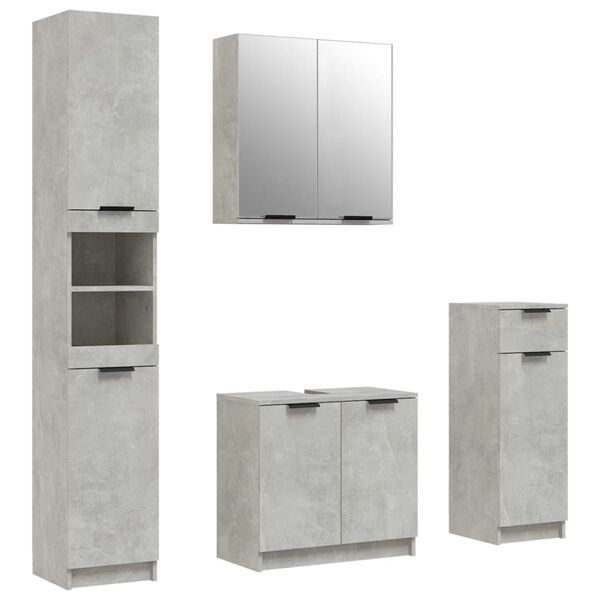 vidaXL 4-tlg. Badm&ouml;bel-Set Betongrau Holzwerkstoff