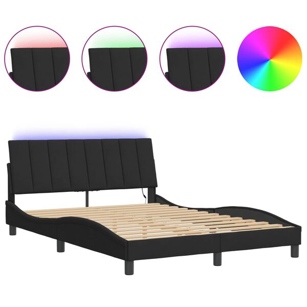 vidaXL Bettgestell mit LED ohne Matratze "Hanko" Schwarz 140x190 cm Samt