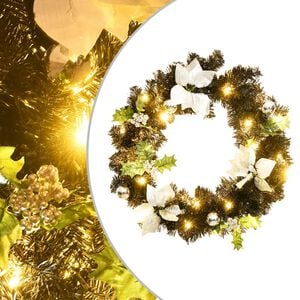 vidaXL Weihnachtskranz mit LED Schwarz 60 cm PVC