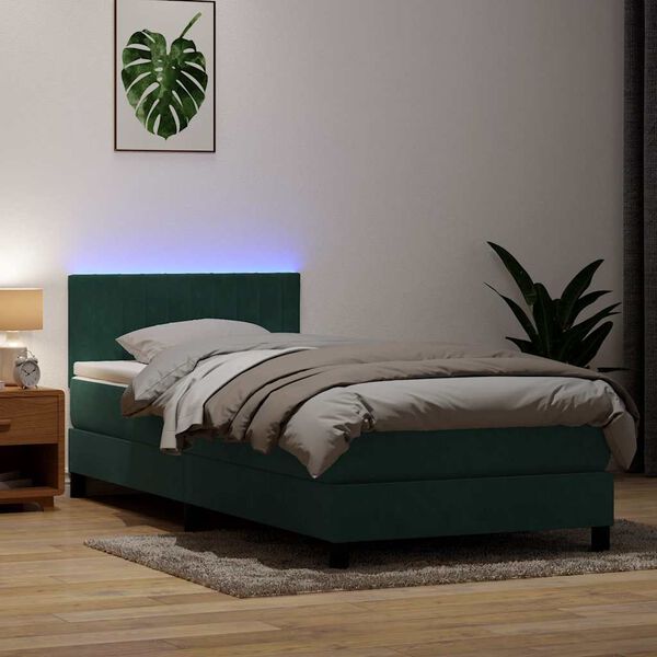 vidaXL Boxspringbett mit Matratze & LED Dunkelgr&uuml;n 100x210 cm Samt