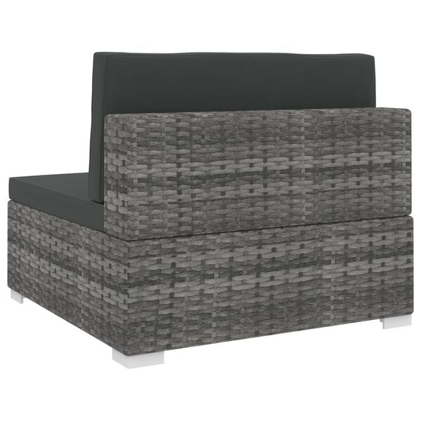 vidaXL Modular-Sofa-Mittelteil 1 Stk. + Auflagen Poly Rattan Grau