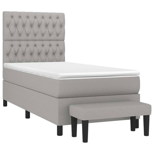 vidaXL Boxspringbett mit Matratze Hellgrau 100x200 cm Stoff