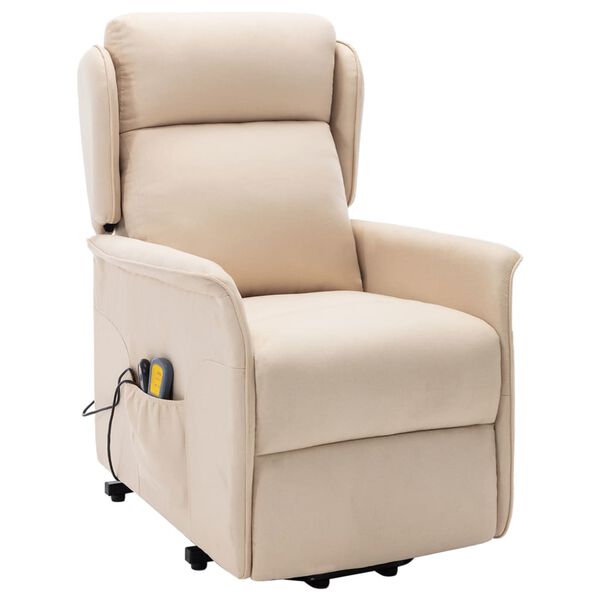 vidaXL Massagesessel mit Aufstehhilfe Creme Stoff