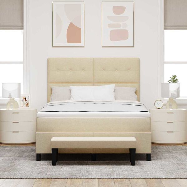 vidaXL Boxspringbett mit Matratze Creme 140 x 200 cm Stoff