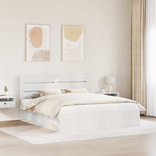 vidaXL Bettrahmen mit Kopfteil Wei&szlig; 180 x 200 cm Massives Kiefernholz