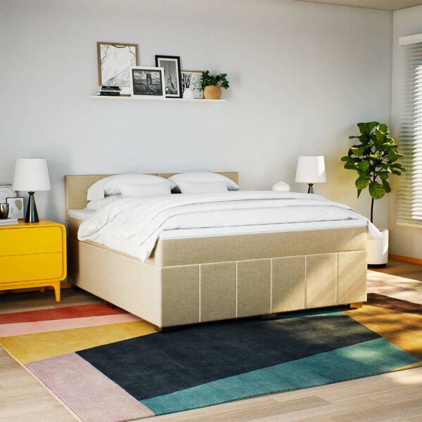 vidaXL Boxspringbett mit Matratze Creme 180x200 cm Stoff