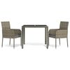 vidaXL 3-tlg. Garten-Essgruppe mit Kissen Grau Poly Rattan