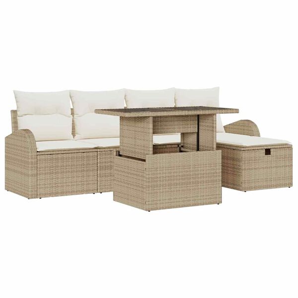 vidaXL Garten-Sofa-Set mit Kissen mit Speicher 6 pcs Beige Poly Rattan