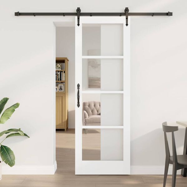 vidaXL Schiebet&uuml;r ORKDAL Wei&szlig; 73,5 x 211 cm Massivholz Kiefer und Glas