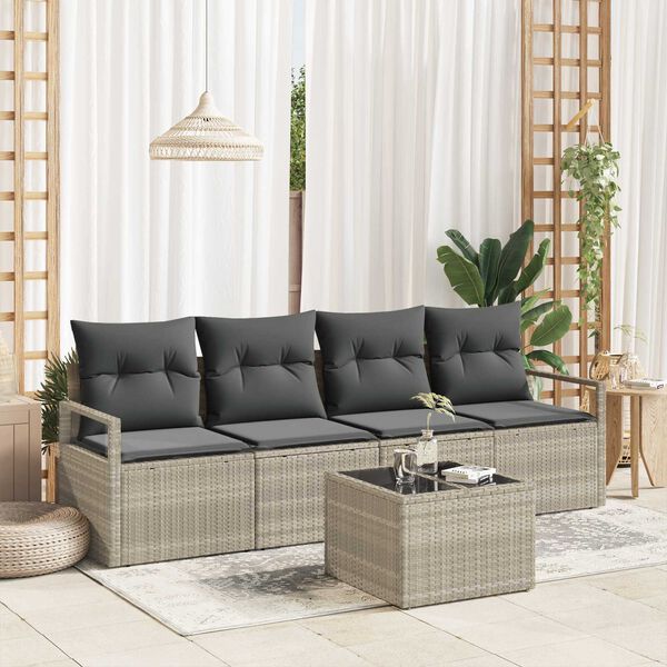 vidaXL Sofa Set 5 pcs Hellgrau und Dunkelgrau Poly-Rattan