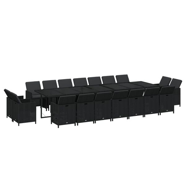 vidaXL 19-tlg. Garten-Essgruppe mit Kissen Poly Rattan Schwarz