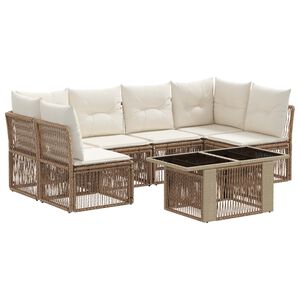 vidaXL Gartensofa-set 7 stk. Beige Poly-Rattan