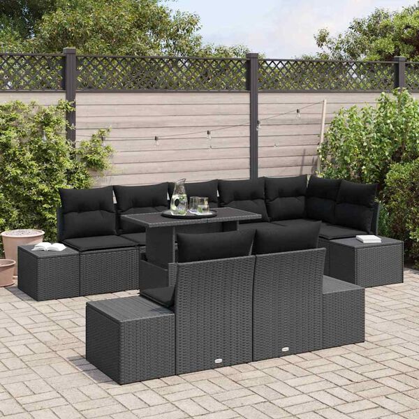 vidaXL Gartensofa-set mit Kissen 9 pcs Schwarz Poly-Rattan