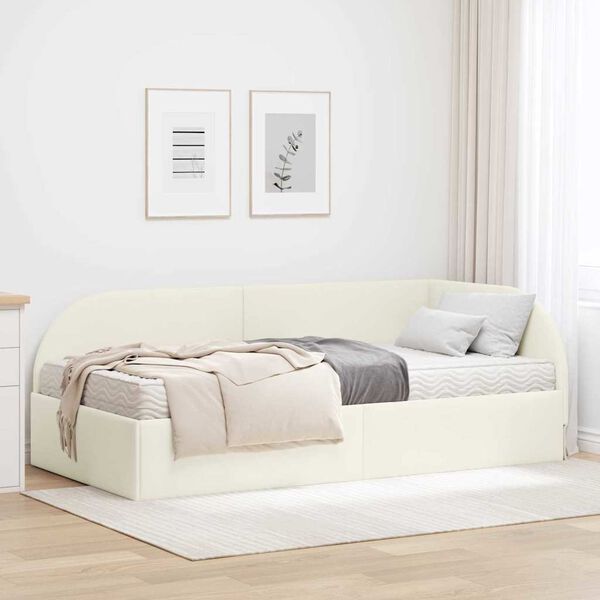 vidaXL Eckbettgestell mit Matratze mit Kopfteil 2 pcs Creme Samt