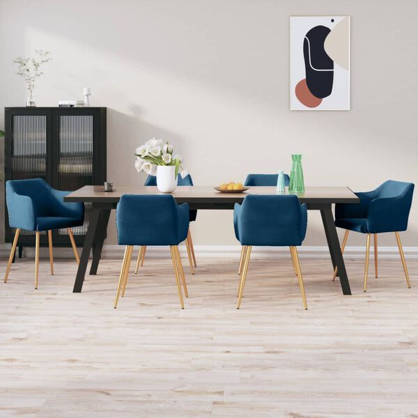 vidaXL Esszimmerst&uuml;hle 6 Stk. Blau Samt