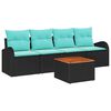 vidaXL Gartensofa-set 5 Stk. Schwarz und T&uuml;rkis Poly-Rattan