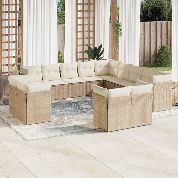 vidaXL 13-tlg. Garten-Sofagarnitur mit Kissen Beige Poly Rattan