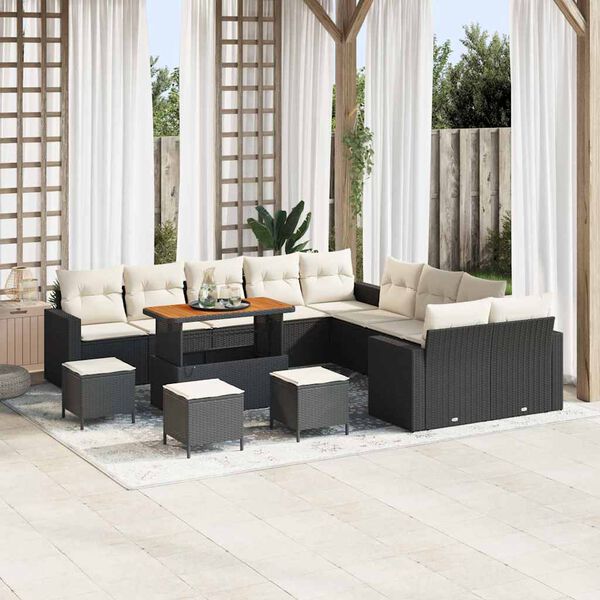 vidaXL Gartensofa-set mit Kissen 18 pcs Schwarz und Creme Poly-Rattan
