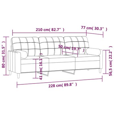 vidaXL 3-Sitzer-Sofa mit Kissen Hellgrau 210 cm Stoff