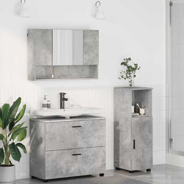 vidaXL Badezimmerm&ouml;bel-Set 3 pcs Beton Grau Sperrholz und Metall